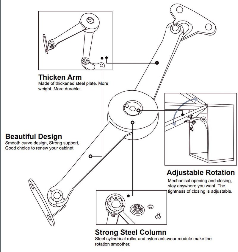 MOYODOR Lid Stay Hinge in Satin Nickel MOYODOR Folding Lid Hinge with Soft Close, Perfect for Toy Box/Kitchen/Wardrobe/Cabinet Door, 35lb (Modern Style 1pair) - Image 4